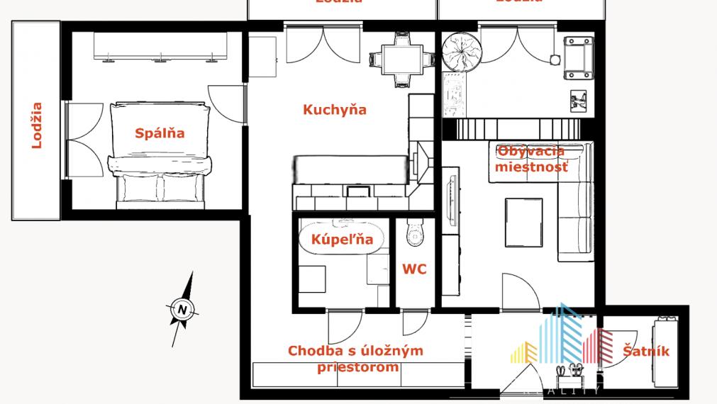 REZERVOVANÉ...Znížená cena !!! Exkluzívne na predaj 2i byt na ul. Mojmírova, Bánovce n/B - Dubnička , 3x loggia